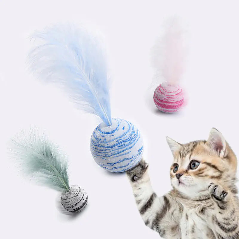 Interactive EVA Starry Sky Cat Toy Ball with Feathers